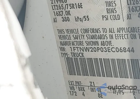 2003 Ford F250 Super Duty из США, поврежденный, VIN 1FTNW20P03EC06844